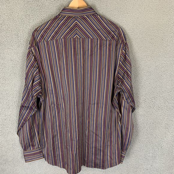 Johnston & Murphy Shirt Mens L Blue Striped Long Sleeve Button Up Tailored Fit - Picture 3 of 7